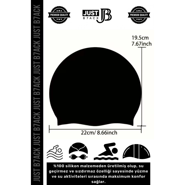 #Bone Su Geçirmez Sızdırmaz %100 Silikon Esnek Yüzücü Elastik Siyah Deniz Havuz Bonesi - 2 Adet