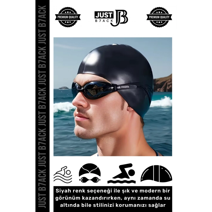 #Bone Su Geçirmez Sızdırmaz %100 Silikon Esnek Yüzücü Elastik Siyah Deniz Havuz Bonesi - 3 Adet