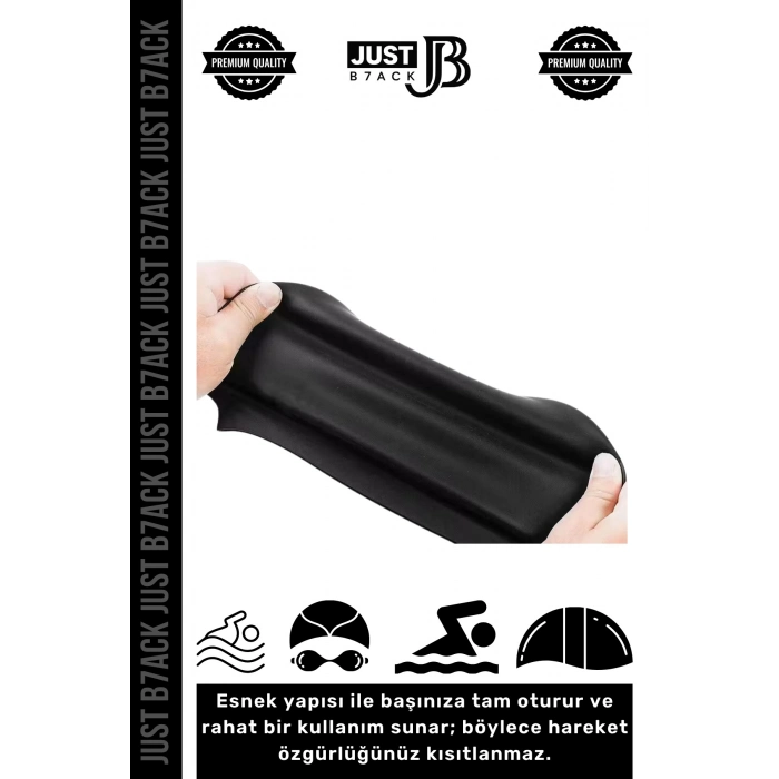 #Bone Su Geçirmez Sızdırmaz %100 Silikon Esnek Yüzücü Elastik Siyah Deniz Havuz Bonesi - 3 Adet