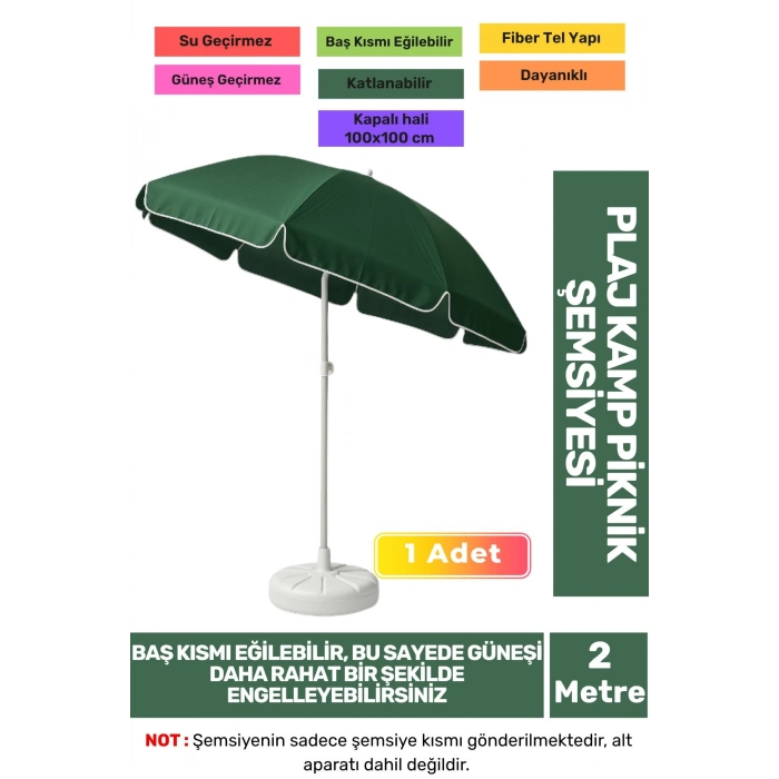 Büyük Boy Katlanabilir Güneş Su Geçirmez Fiber Tel Taşınabilir Dayanıklı 200cm Kamp Plaj Şemsiyesi