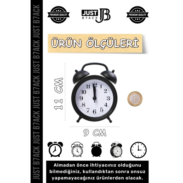 #ÇalarSaat Yüksek Ses Alarmlı Çift Çanlı Pilli Dekoratif Akar Saniyeli Masaüstü Analog Çalar Saat