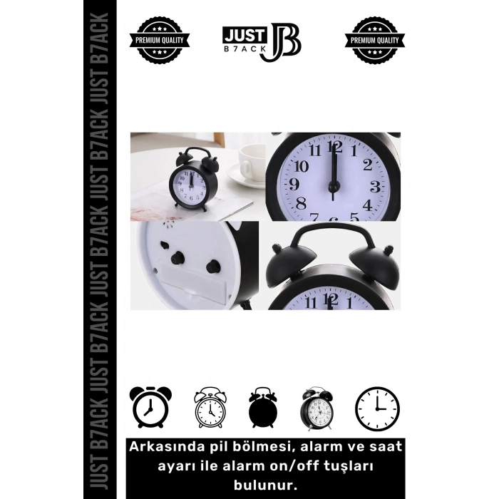 #ÇalarSaat Yüksek Ses Alarmlı Çift Çanlı Pilli Dekoratif Akar Saniyeli Masaüstü Analog Çalar Saat