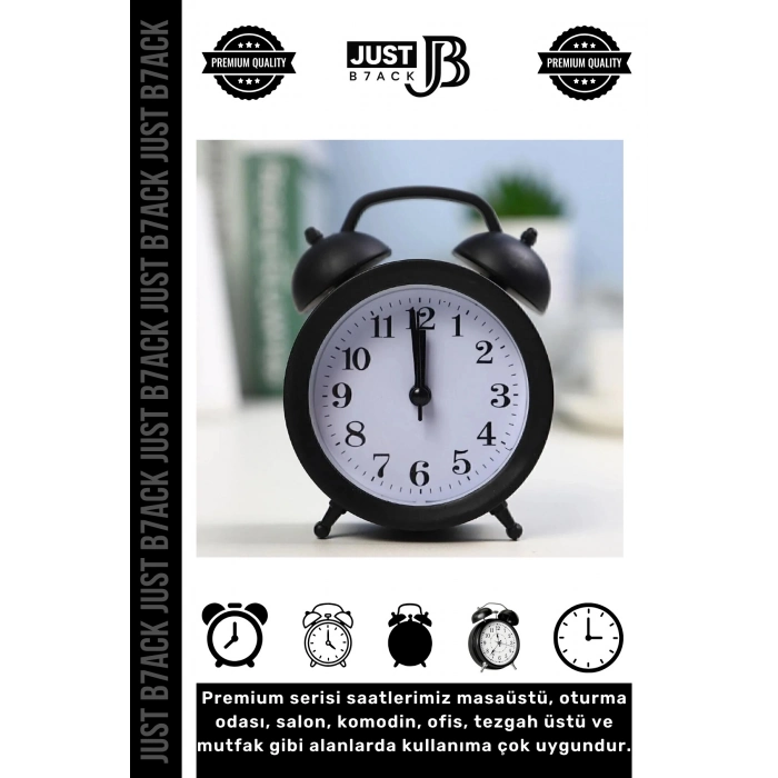 #ÇalarSaat Yüksek Ses Alarmlı Çift Çanlı Pilli Dekoratif Akar Saniyeli Masaüstü Analog Çalar Saat