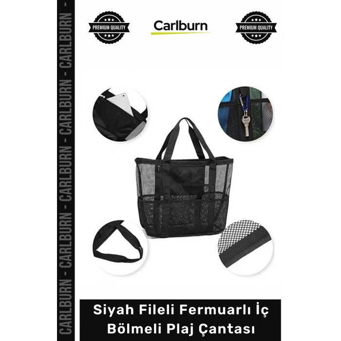 #Çanta Dayanıklı Kaliteli Siyah Fileli Havuz Deniz Plaj Çantası Çok Cepli Tasarım Fermuarlı İç Bölme