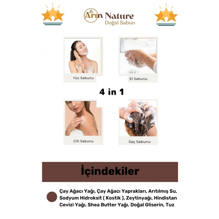 #çayağacı %100 Doğal Güzel Kokulu El Yüz Saç Vücut Orijinal Bitkisel Çay Ağacı Sabunu 120g - 1 Adet