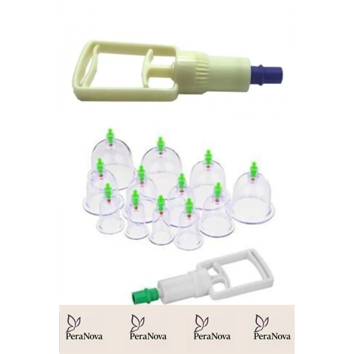 Çekme Vakum Pompalı Sarsılmaz Kutulu Selülit Yağ Çatlak Giderici Masaj Aleti 12li Hacamat Kupa Seti