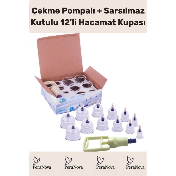 Çekme Vakum Pompalı Sarsılmaz Kutulu Selülit Yağ Çatlak Giderici Masaj Aleti 12li Hacamat Kupa Seti