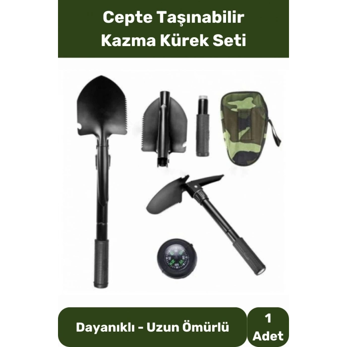 Cepte Taşıma Çantalı Katlanabilir Kamp Portatif Pusula Testere Kazma Kürek Seti Çok Fonksiyonlu