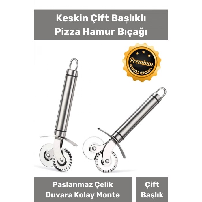 Çift Başlıklı Hamur Ruleti Pizza Kesme Aparatı Mantı Kesme Bıçağı