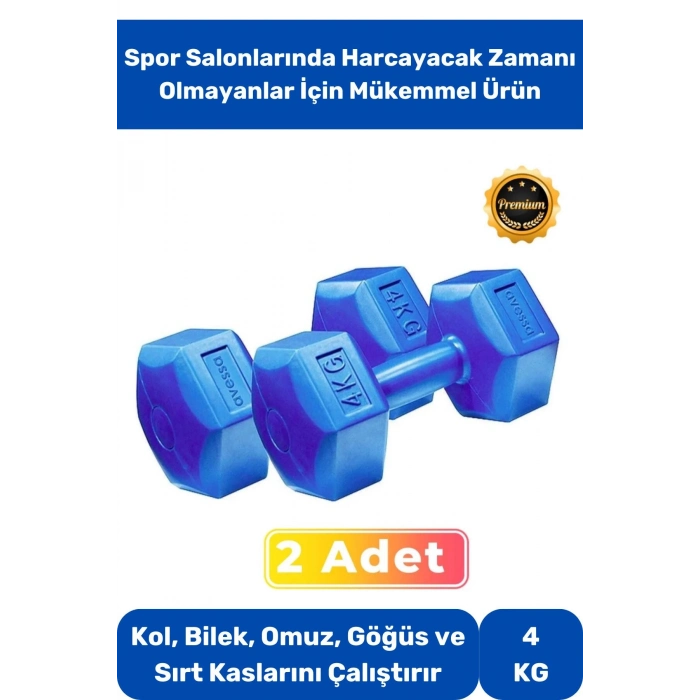 Dambıl Set Spor Egzersiz Vücut Kas Geliştirme Fitness Ağırlık Mavi 4 Kg * 2 Adet