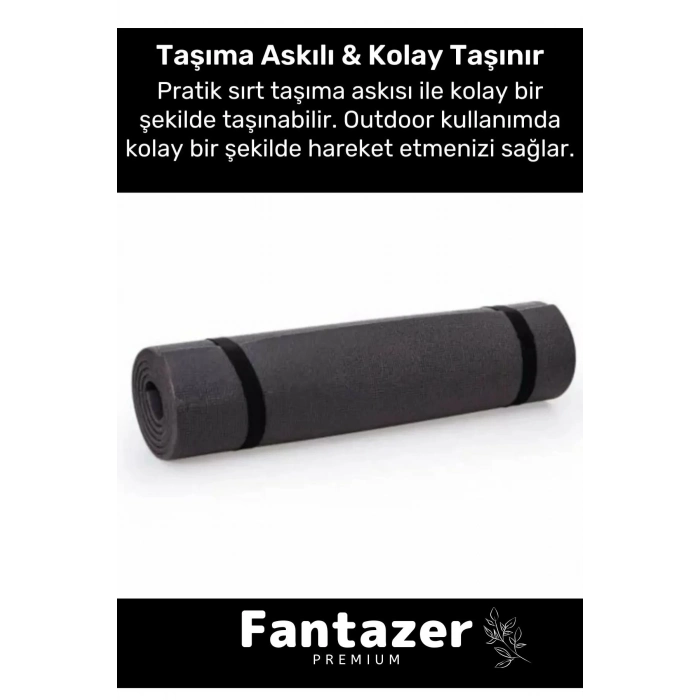 Dayanıklı Taşıma Askılı Konfor Modeli Çift Taraflı Kaymaz Yoga Meditasyon Minderi 16mm Siyah Mat