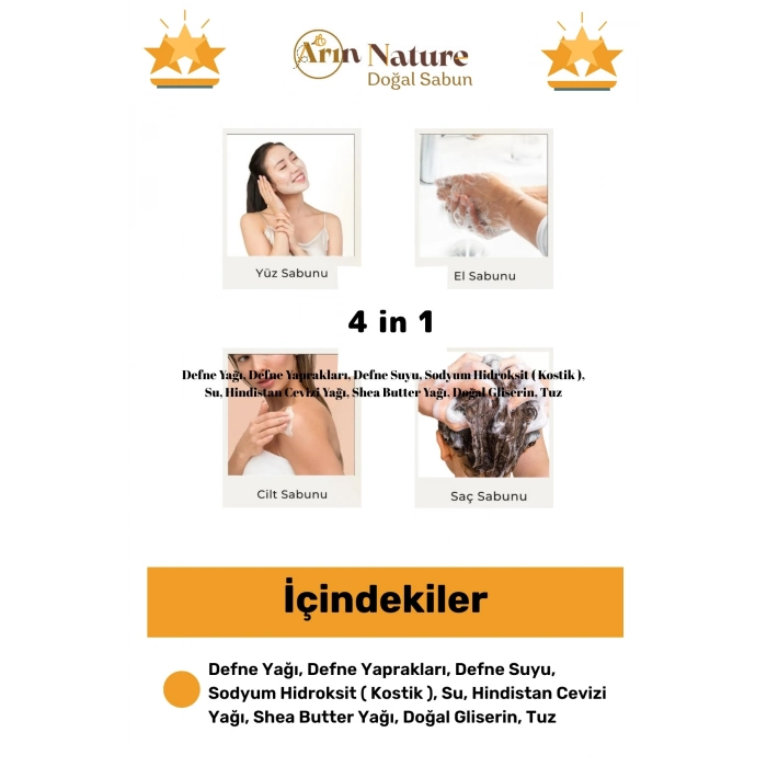 #defnesabunu Doğal Güzel Kokulu El Yüz Saç Vücut Orijinal Bitkisel %100 Defne Sabunu 120g - 5 Adet