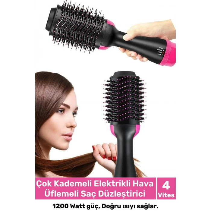 Deluxe 4 Vitesli Çok Kademeli 1200w Elektrik Hava Üflemeli 2.5m Kablolu Saç Düzleştirici Fön Tarağı