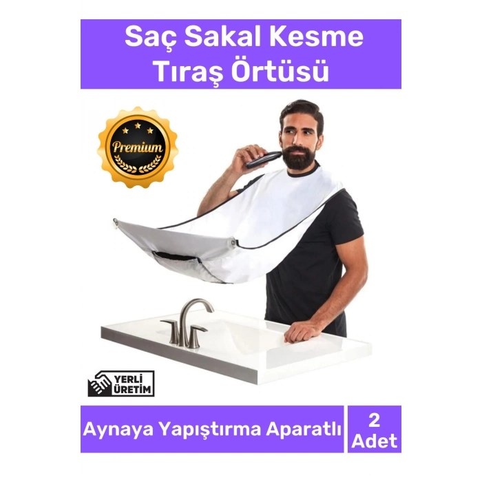 Deluxe Pratik Vakumlu Aynaya Yapıştırma Aparatlı Evde Saç Sakal Kesme Beyaz Tıraş Örtüsü - 2 Adet