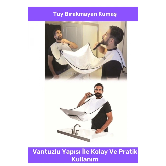 Deluxe Pratik Vakumlu Aynaya Yapıştırma Aparatlı Evde Saç Sakal Kesme Beyaz Tıraş Örtüsü - 2 Adet