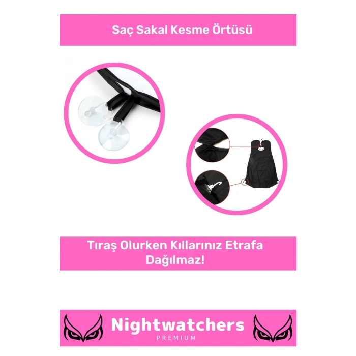 Deluxe Pratik Vakumlu Aynaya Yapıştırma Aparatlı Evde Saç Sakal Kesme Siyah- Beyaz Set Tıraş Örtüsü