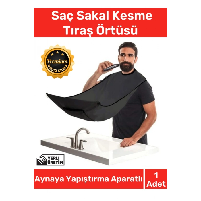 Deluxe Pratik Vakumlu Aynaya Yapıştırma Aparatlı Evde Saç Sakal Kesme Siyah Tıraş Örtüsü