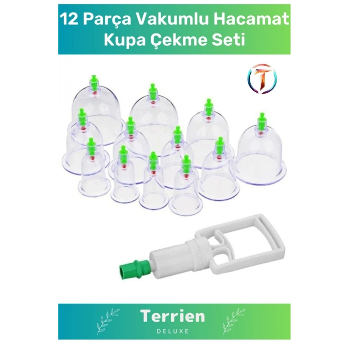 Deluxe Seri 12 Parça Vakumlu Pompa Hediyeli Masaj Etkili Hacamat Kupa Çekme Seti