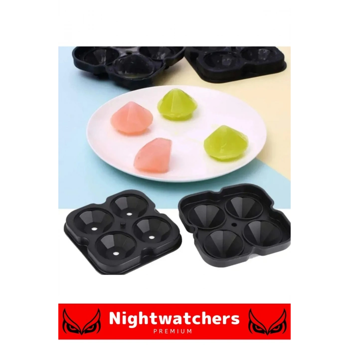 Deluxe Seri 4 Gözlü Kırılmaz Esnek Silikon Kokteyl İçecek Elmas Şekilli Buz Yapma Kalıbı Buzluk