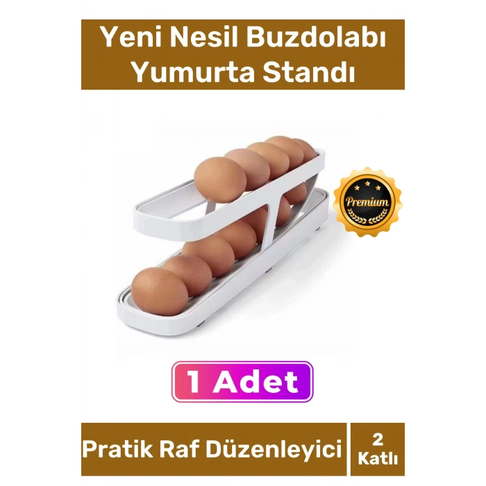 Deluxe Seri Buzdolabı Plastik 2 Katlı Kullanışlı Pratik Raf Düzenleyici Yeni Nesil Yumurta Standı