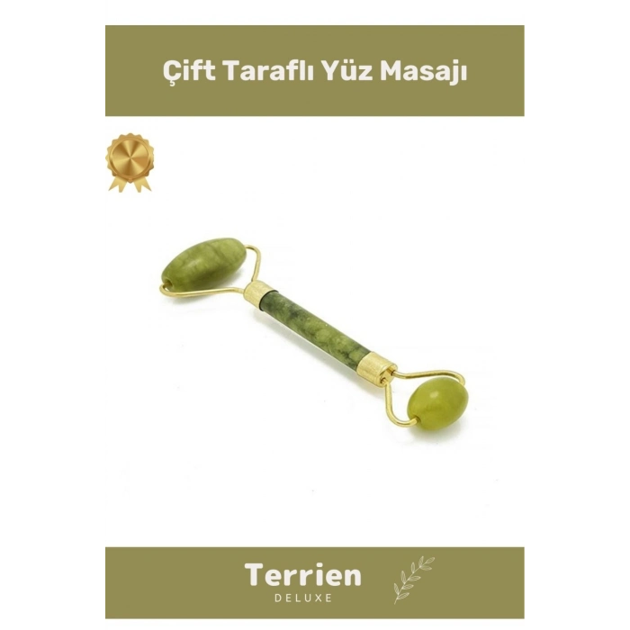 Deluxe Seri Doğal Yeşim Taşı Jade Roller Çift Taraflı Yüz Masaj Aleti Vücut Cilt Bakım