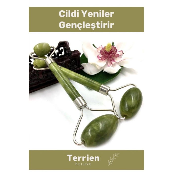 Deluxe Seri Doğal Yeşim Taşı Jade Roller Çift Taraflı Yüz Masaj Aleti Vücut Cilt Bakım