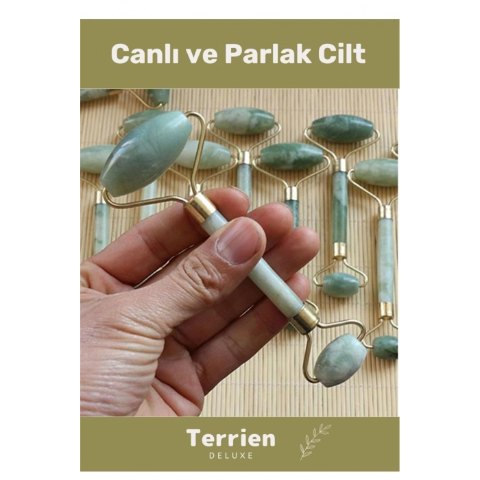 Deluxe Seri Doğal Yeşim Taşı Jade Roller Çift Taraflı Yüz Masaj Aleti Vücut Cilt Bakım