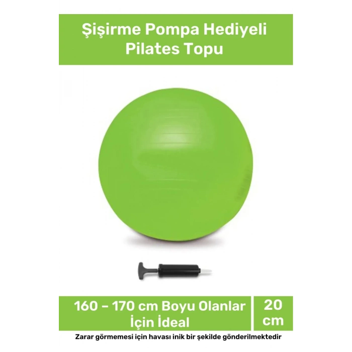 Deluxe Serisi Dayanıklı Yüksek Kalite Mini Gymball 20 cm Yeşil Pilates Topu Şişirme Pompa