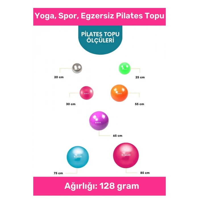 Deluxe Serisi Dayanıklı Yüksek Kalite Mini Gymball 20cm Pembe Pilates Topu Şişirme Pompa
