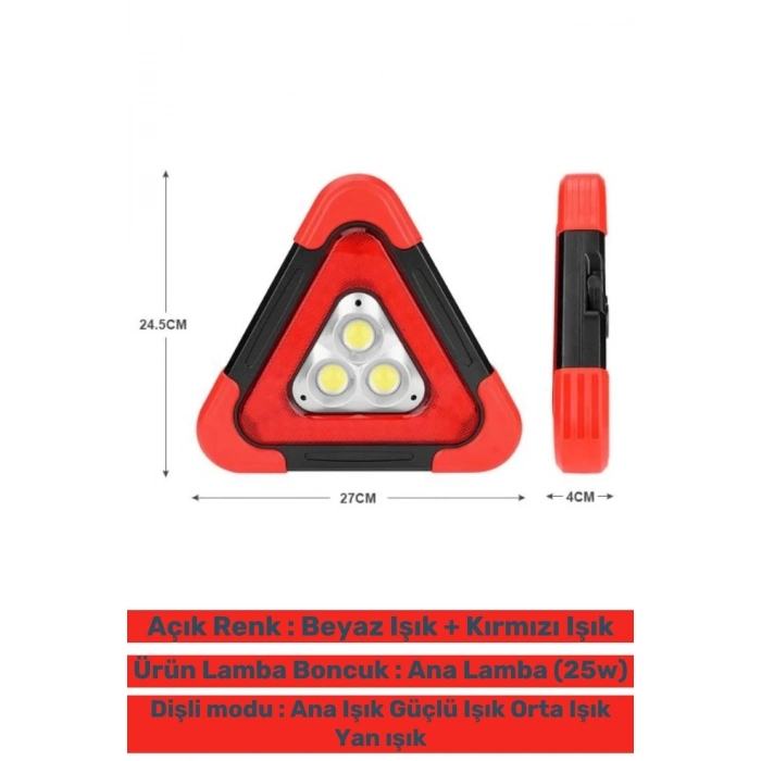 Deluxe Su Geçirmez Sızdırmaz 3 Ledli Solar Üçgen Reflektör Güneş Enerjili Refluj Araba Oto Lambası