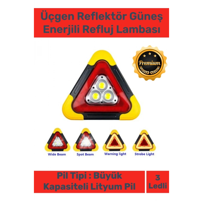 Deluxe Su Geçirmez Sızdırmaz 3 Ledli Solar Üçgen Reflektör Güneş Enerjili Refluj Araba Oto Lambası