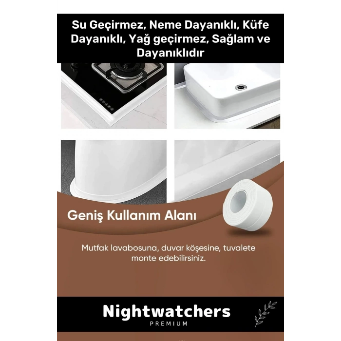 Deluxe Su Geçirmez Sızdırmaz Dayanıklı Lavabo Pvc Yağ Kenar Küf Önleyici 3.2m 10 Adet İzolasyon Bant