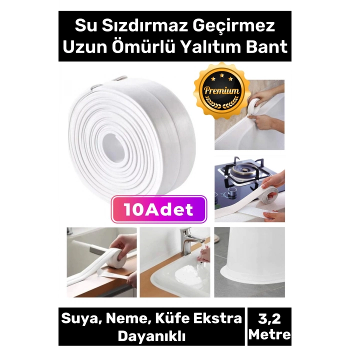 Deluxe Su Geçirmez Sızdırmaz Dayanıklı Lavabo Pvc Yağ Kenar Küf Önleyici 3.2m 10 Adet İzolasyon Bant