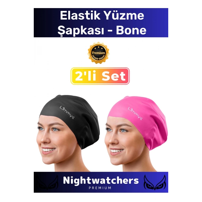 Deluxe Su Geçirmez Sızdırmaz Renkli Silikon Yüzücü Havuz Deniz Bone Elastik Yüzme Şapkası 2li Set