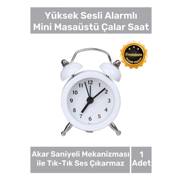Deluxe Yüksek Sesli Alarmlı Pilli Dekoratif Çift Çanlı Mini Masaüstü Analog Dekoratif Çalar Saat