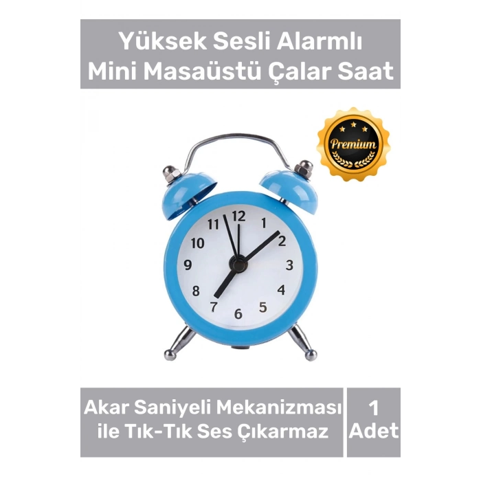Deluxe Yüksek Sesli Alarmlı Pilli Dekoratif Çift Çanlı Mini Masaüstü Analog Dekoratif Çalar Saat