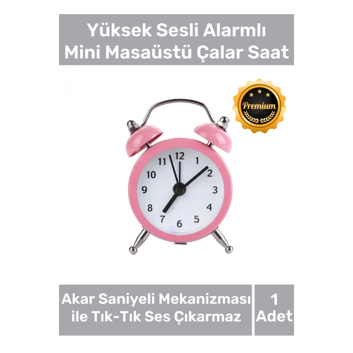 Deluxe Yüksek Sesli Alarmlı Pilli Dekoratif Çift Çanlı Mini Masaüstü Analog Dekoratif Çalar Saat