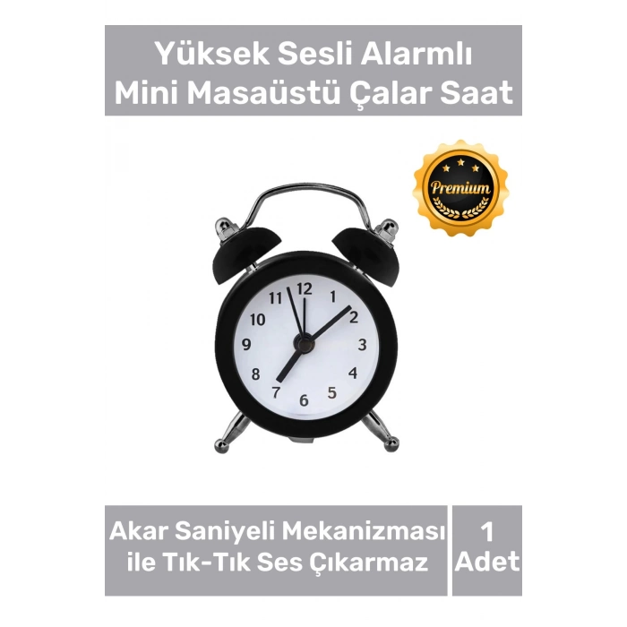 Deluxe Yüksek Sesli Alarmlı Pilli Dekoratif Çift Çanlı Mini Masaüstü Analog Dekoratif Çalar Saat
