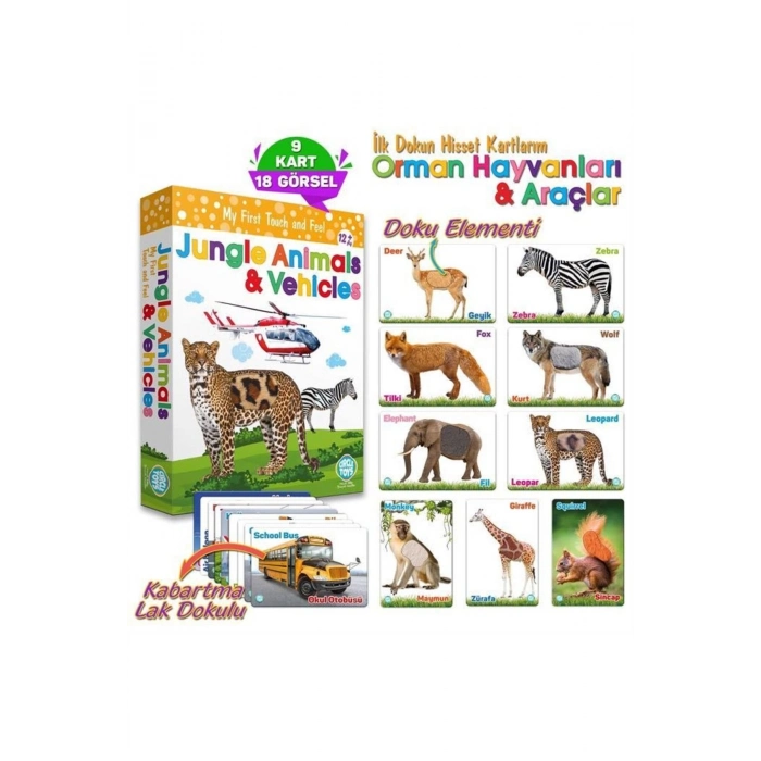 Özel Üretim Görsel Algı Eğlenceli Öğrenme Hisset Orman Hayvanları Ve Araçlar Eğitim Kartları