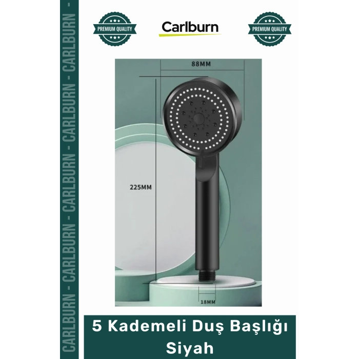 #DuşBaşlığı Modern Şık Tasarım Fonksiyonlu Banyo Aksesuarı Mat Estetik 5 Kademeli Duş Başlığı Siyah