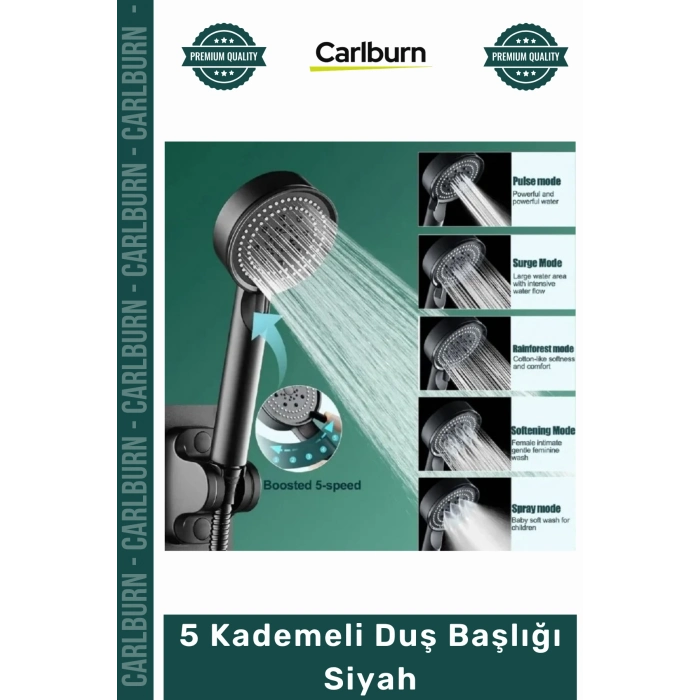 #DuşBaşlığı Modern Şık Tasarım Fonksiyonlu Banyo Aksesuarı Mat Estetik 5 Kademeli Duş Başlığı Siyah