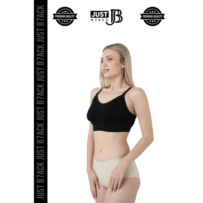 #EmzirmeAtleti Lohusa Doğum Sonrası Balensiz Dikişsiz Klipsli Pamuklu Tam Kalıp Siyah Emzirme Atleti