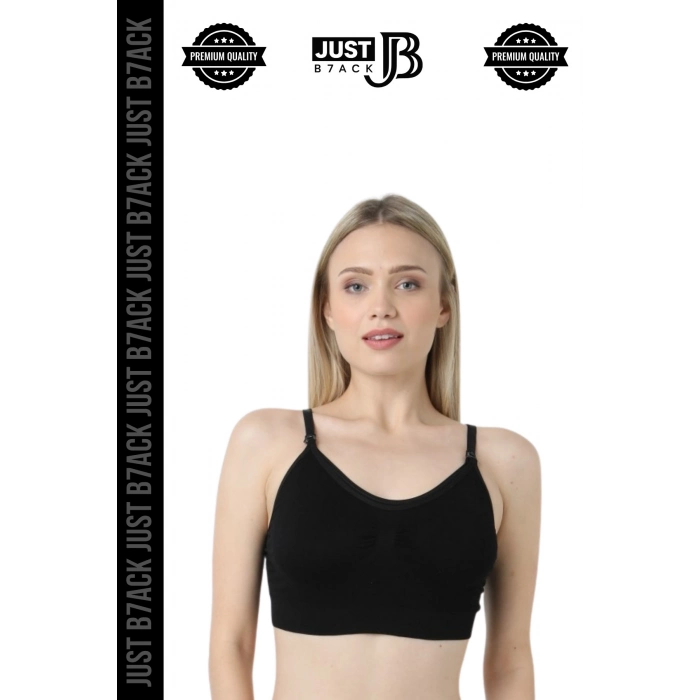 #EmzirmeAtleti Lohusa Doğum Sonrası Balensiz Dikişsiz Klipsli Pamuklu Tam Kalıp Siyah Emzirme Atleti