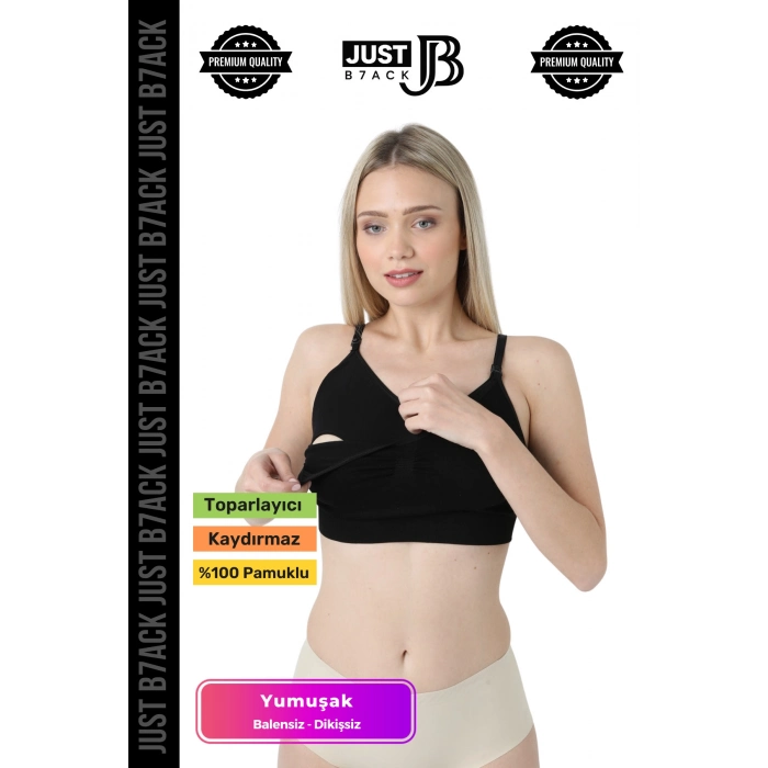 #EmzirmeAtleti Lohusa Doğum Sonrası Balensiz Dikişsiz Klipsli Pamuklu Tam Kalıp Siyah Emzirme Atleti