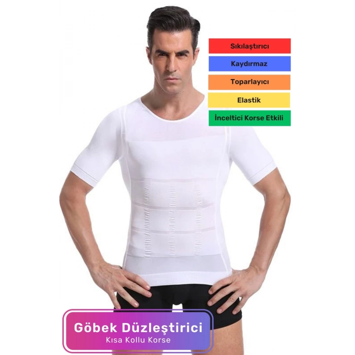 Erkek Bel Göğüs Dik Duruş Jinekomasti Toparlayıcı Extra Göbek Sıkılaştırıcı Kısa Kol Korse Atlet