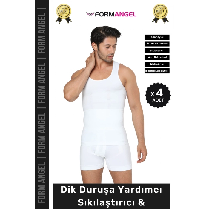 #ErkekKorse Dik Duruş Vücut Bel Göğüs Toparlayıcı Göbek Sıkılaştırıcı Erkek Korse Atlet - 4 Adet