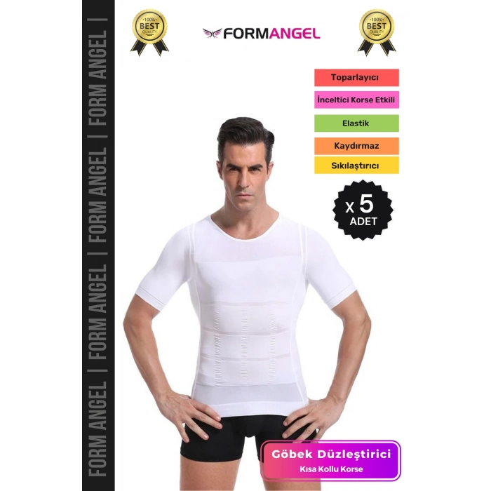 #ErkekKorse Dik Duruş Vücut Bel Göğüs Toparlayıcı Göbek Sıkılaştırıcı Kısa Kol Korse Atlet - 5 Adet