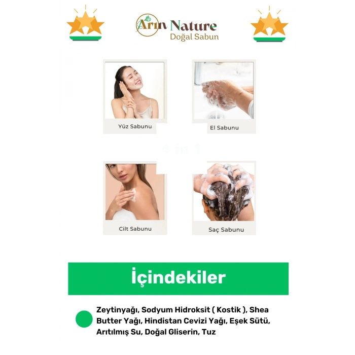 #eşeksütlü %100 Doğal Güzel Kokulu El Yüz Saç Vücut Orijinal Bitkisel Eşek Sütlü Sabunu 120g 5 Adet