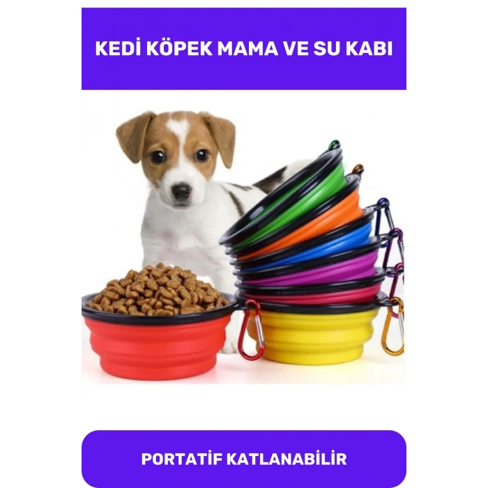 Evcil Hayvan Mama Su Kabı Taşınabilir Seyahat Tipi Kancalı Silikon Katlanabilir Kedi Köpek