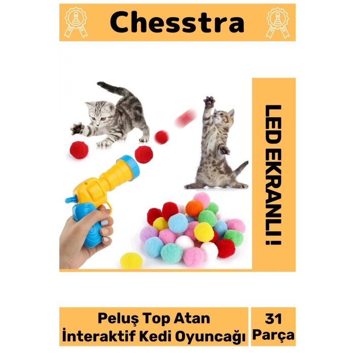 Evcil Hayvan Tabancalı Hareketli 30 Peluş Toplu Top Atan İnteraktif 31 Parça Kedi Oyuncağı Seti